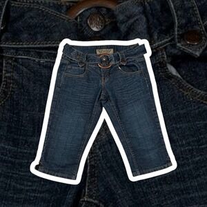 Y2K Grunge Hint Jeans Womens Capris Size 7 Blue Denim Belted Cropped Jeans
